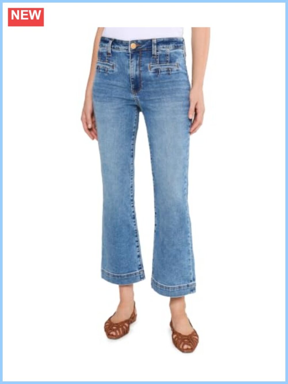 High-Rise Flare Jeans Welt Pocket Wide Hem Denim